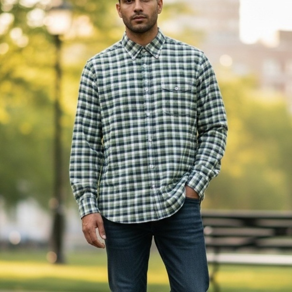 Tommy Bahama Shirt Mens XL Plaid Button Down Green Blue Cotton Casual Vacation